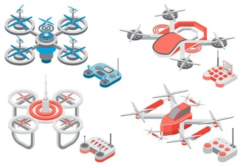 Quadcopter and Remote Controller, Drone Vector Stock Illustration