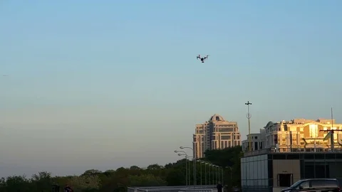 Quadcopter background of the cityscape Stock Footage 79076617