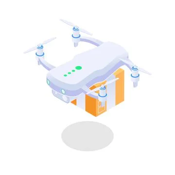 A quadcopter with a box.  Stock Illustration