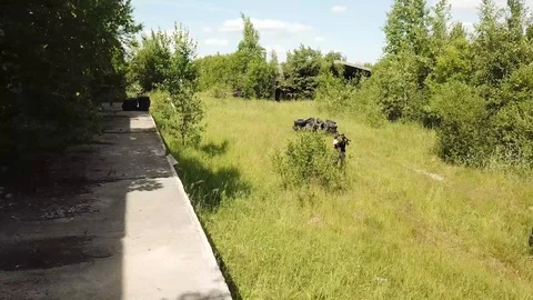 Quadcopter bumps into the bush Stock Footage 93002503