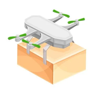 Quadcopter carrying parcel box to customer. Modern express delivery air service Stock Illustration