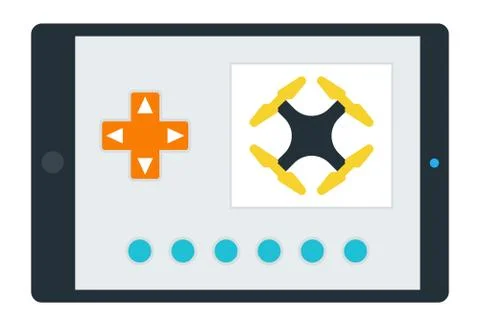 Quadcopter control screen on tablet Drone vector icon flat isolated. Stock Illustration
