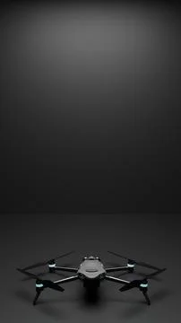 Quadcopter drone 3D render centered on dark background Stock Illustration