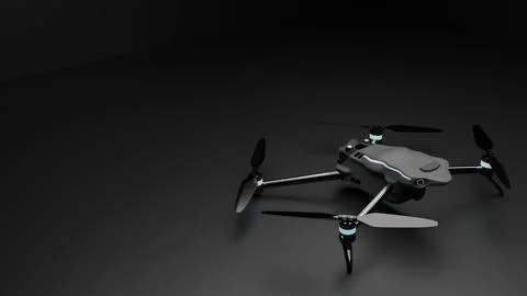 Quadcopter drone 3D render isolated on dark background Stock Illustration