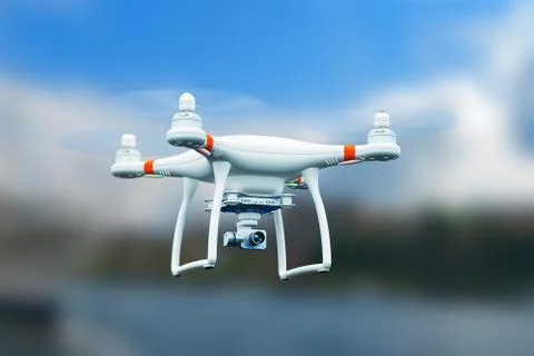 Quadcopter drone with 4K video camera flying in the air 스톡 일러스트