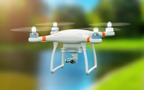 Quadcopter drone with 4K video camera flying in the air Stock Illustration