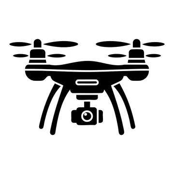 Quadcopter drone with an attached camera system silhouette vector illustration Stock Illustration