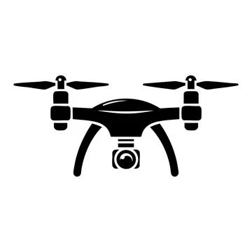 Quadcopter drone with an attached camera system silhouette vector illustration Stock Illustration