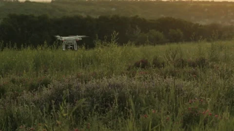 Quadcopter drone fly above the ground Stock Footage 64300895