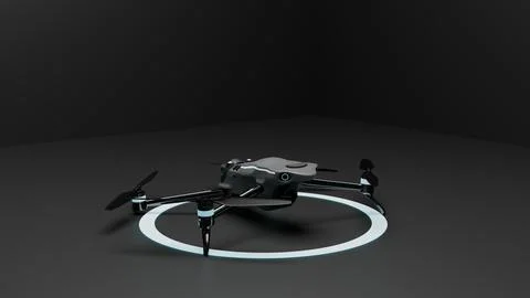 Quadcopter drone isolated render with neon circle light Stock Illustration