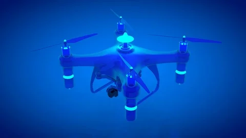 Quadcopter Drone Turning on Blue Background 4K (Alpha Channel) 스톡 동영상 94847422