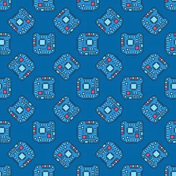 Quadcopter Flight Controller vector concept blue seamless pattern Stock Illustration