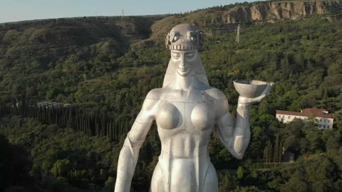 Quadcopter fly around of Kartlis Deda, Mother of Georgia statue in capital of Stock Footage 105152373