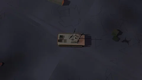 Quadcopter holds station over a fighting vehicle before the blast at dusk Vídeos de archivo 342368057