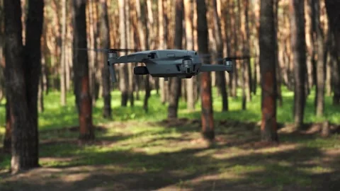 Quadcopter keeps in the air. in the forest 스톡 동영상 155423730