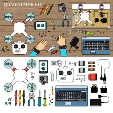 Quadcopter kit on the table Stock Illustration