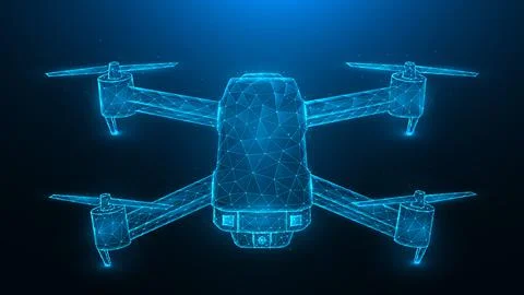 Quadcopter low poly design, drone polygonal vector illustration on a dark blu Stock Illustration