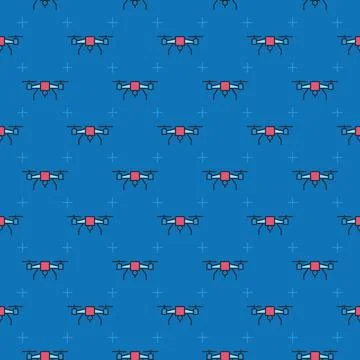Quadcopter or Drone vector concept colored seamless pattern Stock Illustration