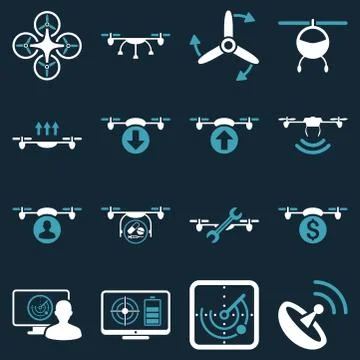 Quadcopter service icon set Stock Illustration
