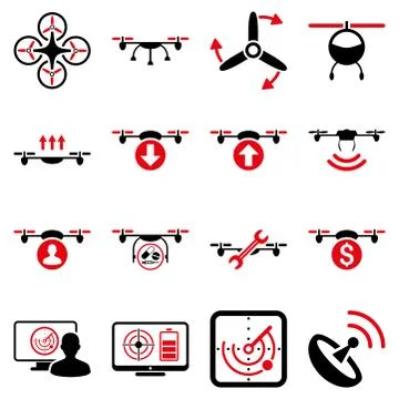 Quadcopter service icon set Stock Illustration
