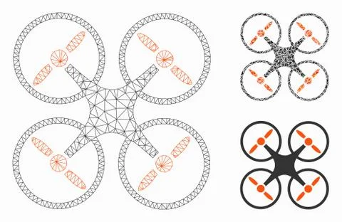Quadcopter Vector Mesh Network Model and Triangle Mosaic Icon Stock Illustration