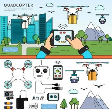 Quadcopters on the street Stock Illustration