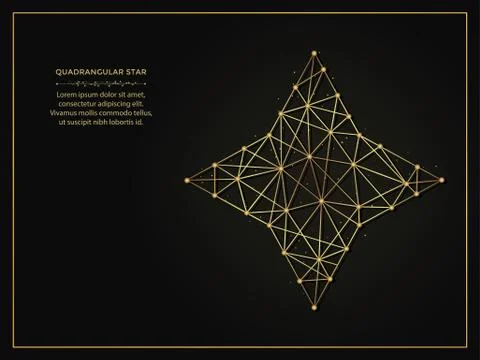 Quadrangular star golden abstract illustration on dark background. Geometric Stock Illustration