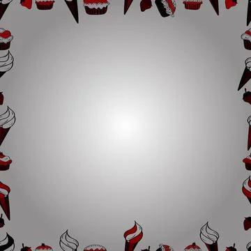 Quadrate frames doodles. Illustration in black, red and white colors. Seamless p Stock Illustration