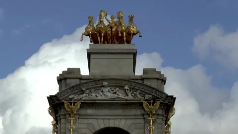 Quadriga de l'Aurora on the top of the Font de la Cascada, in Barcelona. Stock Footage 145244863