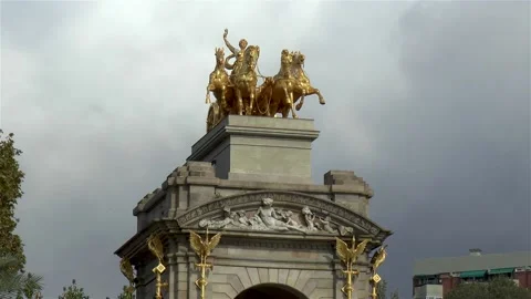 Quadriga de l'Aurora on the top of the Font de la Cascada, in Barcelona. Stock Footage 145376120