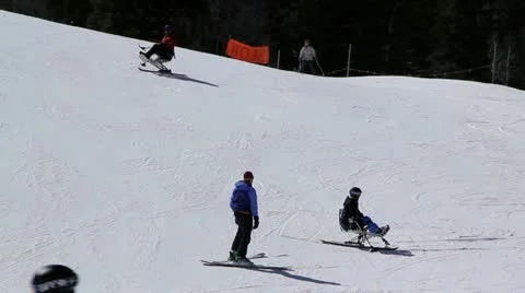 Quadriplegic Skiers Stock Footage 10818405