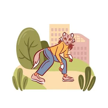 Quadrobics combines imaginative workouts, integrating nature-themed exercis.. Stock Illustration