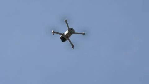 Quadrocopter on a background of blue sky. Modern technologies of video surveilla Видео 155865184