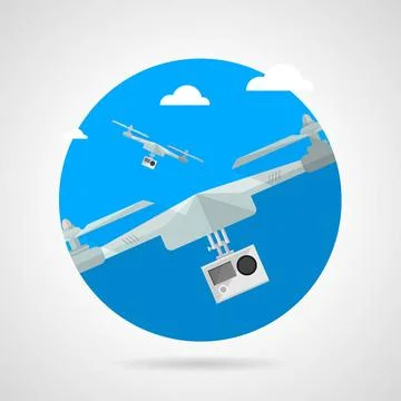 Quadrocopter with camera flat vector icon Single round blue flat vector ic... Stock Photos