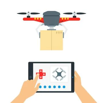 Quadrocopter control using a gadget application vector illustration in a flat Stock Illustration