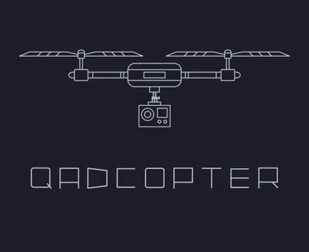 Quadrocopter dron with action camera icon. simple line style vector illustration Stock Illustration