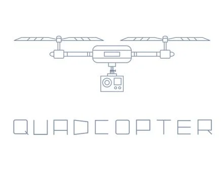 Quadrocopter dron with action camera icon. simple line style vector illustration Stock Illustration