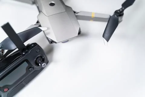 Quadrocopter drone on a white table Stock Photos