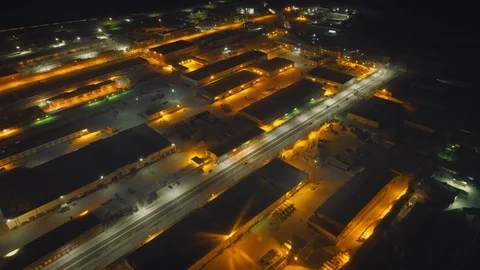 Quadrocopter removes warehouse space, which are decorated with nice flashlight Stock Footage 113812907