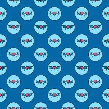Quadrotor inside Circle vector Drone colored seamless pattern 스톡 일러스트