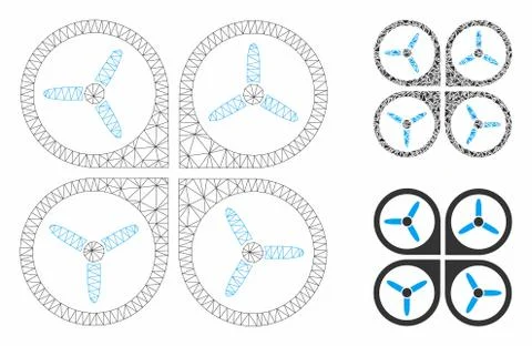 Quadrotor Vector Mesh Carcass Model and Triangle Mosaic Icon Stock Illustration