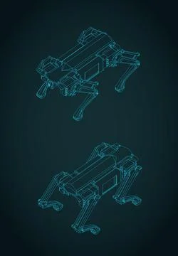 Quadruped robot isometric blueprints Stock Illustration