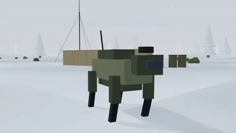 Quadruped robot in winter forest snow Stock Footage 341388446