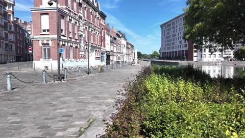 Quai du Wault historic basin in Old Lille France Stock-Footage 344586871