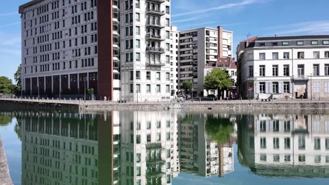 Quai du Wault historic basin in Old Lille France Stock Footage 344586887