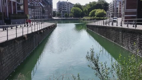 Quai du Wault historic basin in Old Lille France Stock Footage 344587045