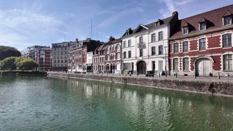 Quai du Wault historic basin in Old Lille France Stock Footage 344587202