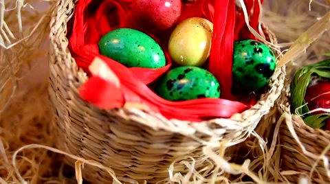 Quail Easter eggs in baskets Stock Footage 61496737