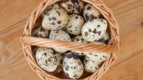 Quail eggs in a basket. Stock Footage 239712935