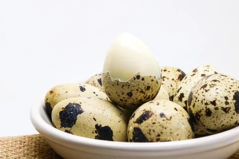 Quail eggs islated on white background. Foto stock